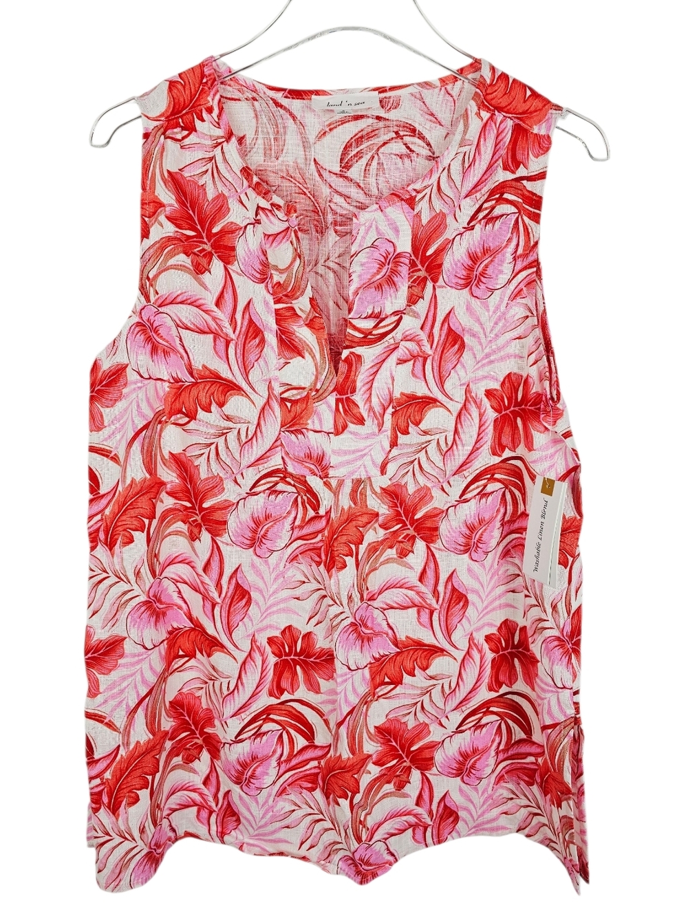 Land n' Sea Linen Blend Floral Sleeveless Top NWT